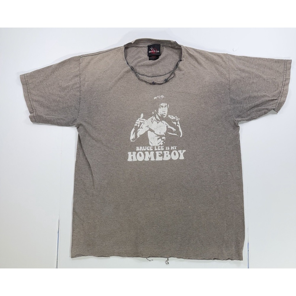 Bruce Lee Is My Homeboy Graphic T Shirt Distressed Raw Collar Licensed Size L